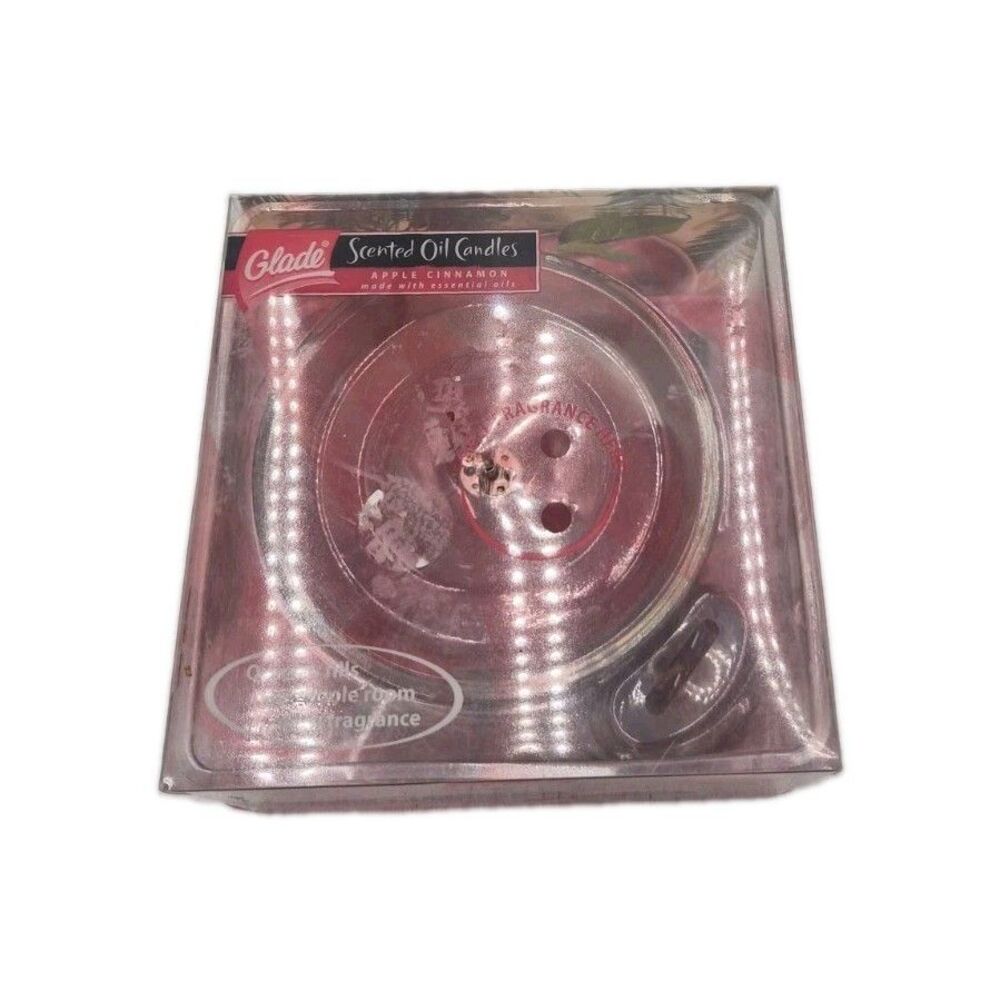Vtg  GLADE Scented Oil Candles Apple Cinnamon - Glass Holder W Refill 2007